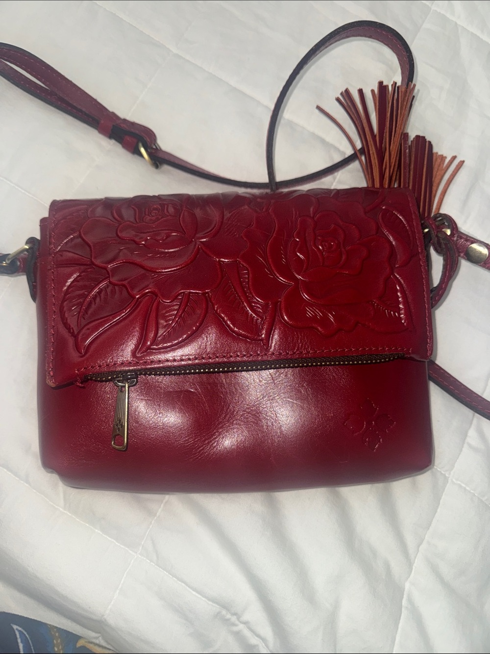 Patricia Nash Women's Embossed Floral tooled Crossbody Bag - Wine Red